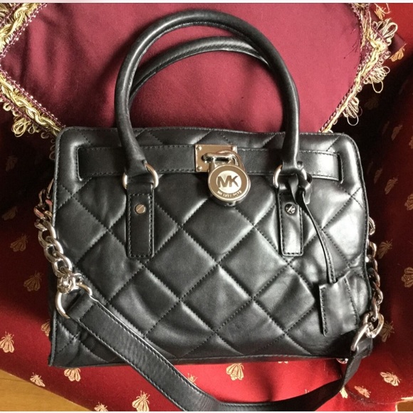 Michael Kors HAMILTON QUILTED LEATHER Satchel Handbag Shoulder Bag Black - Picture 14 of 16